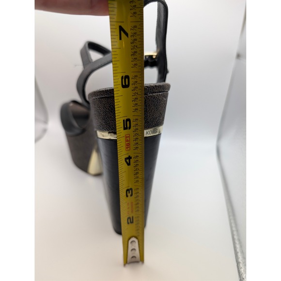 Michael Kors Womens Black Leather MK Signature Platform Wedge Sandals Size 8.5 - Picture 11 of 11